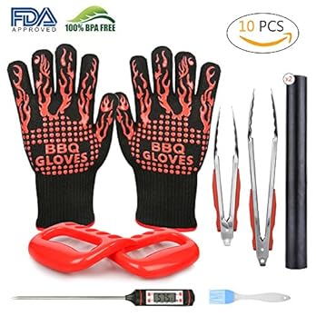 Bbq Grill Werkzeugset Grillbesteck Set Grillzubehr Grillhandschuhe Hitzebestndig Bis 500cgrillthermometer Fleischthermometer Digitalegrillmattenfleisch Krallengrillzangesilikonwrzbrste Zum Kochenbacke