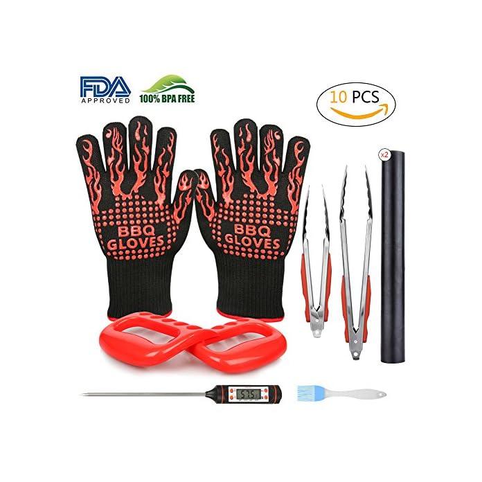 Bbq Grill Werkzeugset Grillbesteck Set Grillzubehr Grillhandschuhe Hitzebestndig Bis 500cgrillthermometer Fleischthermometer Digitalegrillmattenfleisch Krallengrillzangesilikonwrzbrste Zum Kochenbacke