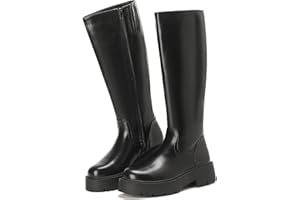 Putu Damen Stiefel Plateau Modische Reitstiefel mit Blockabsatz Profilsohle Leicht Bequem Elegante Hochschaftstiefel