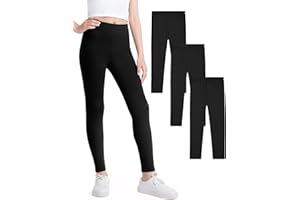 KEREDA Girls Black Leggings Kids Full Length Plain Cotton Stretchy Pants 5-13 Years 3 Packs