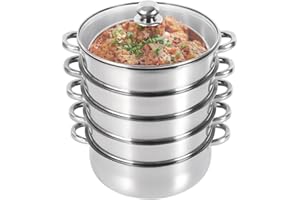 GDSKR 5 Etagen Dampfkocher Mantovarka, Gardampftopf Edelstahl, Dampfkochtopf Induktion, Dampf Kochtopf Gemüse, Mit Glasabdeckung Für Alle Herdarten Geeignet, Induktion Kochtopf Dampfgarer