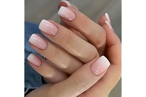 ZILZUFA 24 Pezzi Press On Nails Corto, Quadrato Finto Unghie Press On Gel French Fake Nails Riutilizzabili Copertura Completa, Unghie Finte Adesive Acrilico per Donne e Ragazze (Naturale)