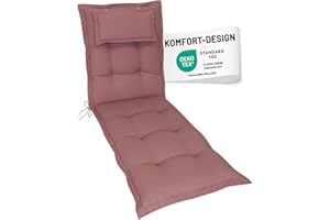 ‎HERLAG Herlag Liegenauflage AVA 190x60x9cm | Extra dickes Liegepolster 9cm mit Kopfpolster | Polsterauflage für Gartenliege mit Deluxe-Komfort | Öko Tex 100 | Rosé