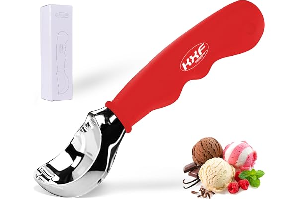 Fisstina Cuillère à glace avec poignée en caoutchouc antidérapante, en acier inoxydable, passe au lave-vaisselle, noir