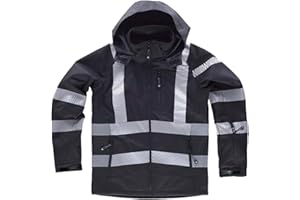 TEAMWORK WorkTeam Chaqueta Workshell de Alta Visibilidad Combinada con Cintas Reflectantes y con Capucha. Chaqueta Cortavientos, Repelente al Agua y Alta Capacidad Térmica. Unisex