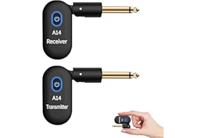 INGPARTNER A14 Wireless Gitarrensystem 2.4GHz 2 Modi, Daumengröße, Wiederaufladbarer Li-Akku, 100ft Reichweite, 10 Stunden, Plug & Play für Gitarre, Bass, Violine, Keyboard (1TX + 1RX)
