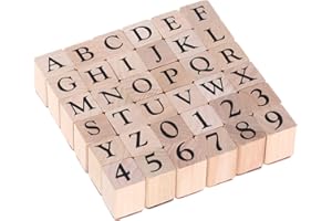 ULTNICE Zestaw znaczków pocztowych z literami alfabetu, drewno, guma, 26 dużych liter i 10 cyfr