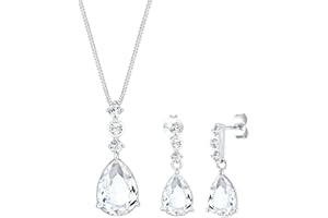 Elli Premium Juego de Joyas Juego de Joyas para Mujer Gotas con Cristales en Plata de Ley 925 Bañado en Oro Rosa