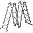 A-Frame Multi-Function Scaffold Ladder 15.5FT/ 4.7M Aluminum Extension Tall Ladder with One Tool Tray Suitable for Attic/Library/Warehouse/Fire escape Folding Combination Ladder