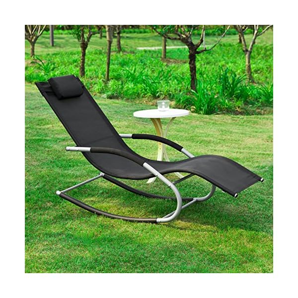 SoBuy OGS28-SCH, Outdoor Garden Rocking Chair Relaxing Chair Sun Lounger Side Bag, Black - Image 3