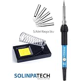 SOLINPATECH 60w Sıcaklık Ayarlı Kalem Havya Lehim Makinesi Stand 5 Adet Yedek U&ccedil; Seti