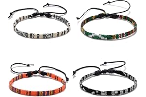 DAQIEPIN 4 Pezzi Braccialetto Surfer Donna e Uomo, Cavigliera Impermeabile da Surfista Colorata in Tessuto, Boho Regolabile, 100% Fatto a Mano, Amicizia Ragazze