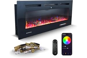 Mobiclinic®, Chimenea Eléctrica de Pared, 106.5x12x43 cm, 900/1800w, Mando a Distancia y Función App WiFi, Protección Sobrecalentamiento, 15 Colores Variables, Temporizador, Fury, para Espacios 25 m2