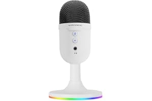 Mars Gaming MMIC-CX, Micrófono de Estudio Profesional, Diseño Compacto ARGB, Sonido de Alta Definición, Cancelación Ruido ENC, Condensador Cardioide, Botón Mute, USB Plug&Play, Jack 3.5mm, Blanco