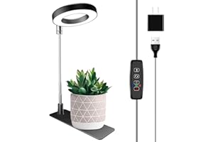 Wiaxulay Grow Lights for Indoor Plants, 48 LEDs Full Spectrum Plant Light for Indoor Plants, Height Adjustable Halo Grow Lights with Base, Auto Timer 3/9/12Hrs, 10 Brightness, Ideal for Small Plants