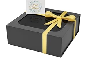 EASCITY Pudełko na prezent z okienkiem, 19 x 19 x 7,6 cm, pudełka prezentowe na prezenty z pokrywkami, magnetyczne zamknięcie, prostokątne, składane, na Boże Narodzenie, Halloween (czarne)