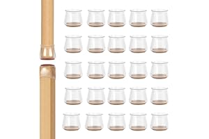 Bigqin 24 Pieces Chair Leg Floor Protectors Silicone Furniture Cups Soft Table feet Cover with Felt Pads, Cap for Round and Square Leg, Without Leaving Marks Scratches Noise, Transparent, L