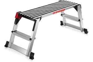 SOARS Plataforma de Trabajo Plegable de Aluminio, Escalera Plataforma con Cerradura de Seguridad, Alfombrilla Antideslizante y Barras Niveladoras, hasta 150 kg, Escalera de Tijera para Casa y Garaje