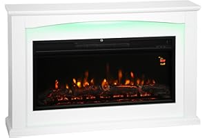 HOMCOM Cheminée électrique 1000W/2000W, Effet Flamme à 5 luminosités réglables, Fausse cheminée décorative avec Manteau, Thermostat réglable, télécommande, minuterie, jusqu'à 30 m², Blanc