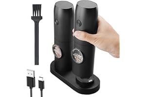 IraXpro Electric Salt and Pepper Grinder Set with Rechargeable Base,LED Light,Ceramic Grinders with Adjustable Coarseness,Electric Salt and Pepper Mill Set,Grinder for Kitchen(Black-Rechargeable)