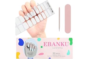‎EBANKU EBANKU 1 PCS Gel Nail Wraps Nagelsticker, Weiße Full Wraps Nagelaufkleber Cured Gel Nail Strips Gel Nagel Aufkleber für Frauen Mädchen Dekoration (UV/LED Lampe Erforderlich)