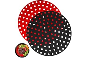 IRIISY 2Pcs Almohadilla Freidora Aire,Papel Redondo Horno,Alfombrillas de Silicona Reutilizables Air Fryer Liner, Papel Redondo Freidora, Antiadherentes (Redondo, 9.0 inch)