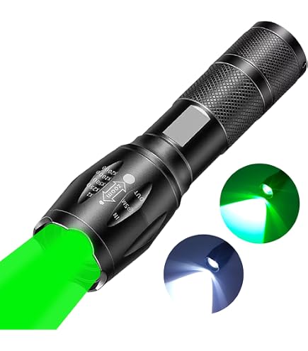 DARKBEAM Torcia a luce verde luminoso LED USB ricaricabile, Torce verde portatile zoom per caccia notturna, osservazione, pesca, astrofotografia, osservazione delle stelle, soccorso, con clip