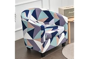 Highdi 2 Pezzi Copripoltrona 1 Posto Chesterfield Elasticizzato, Poltrona Club da Cocktail Antiscivolo Rimovibile Tub Chair Copripoltrona per Bar Camera da Letto Soggiorno (Geometria colorata)