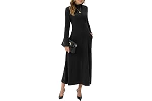 GRECERELLE Womens Maxi Dress Turtleneck Long Sleeve Fall Winter Elegant Casual Daily Work Date Lounge Stretchy Long Dresses for Ladies with Pockets