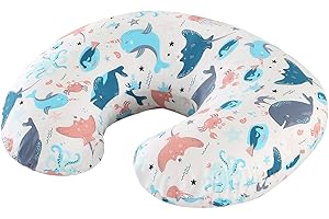JOVELL Nursing Pillow Original Support, Multifunctional Feeding Pillows Nursing Essentials for Bottle and Breastfeeding, 7D Fiber Fill And Removable 100% Cotton Nursing Pillow Cover (Underwater World)