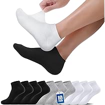 10 Paia Calzini Corti Unisex - Cotone Sportivi, Nero Bianco Grigio - Foto 4