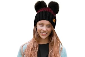 4sold Ribbed Striped Thermal Insulating Bobble Funny Beanie Baby Kids Girls Boys Hat Wool Knitted with Pom Pom Winter Warm SKI Snowboard Hats