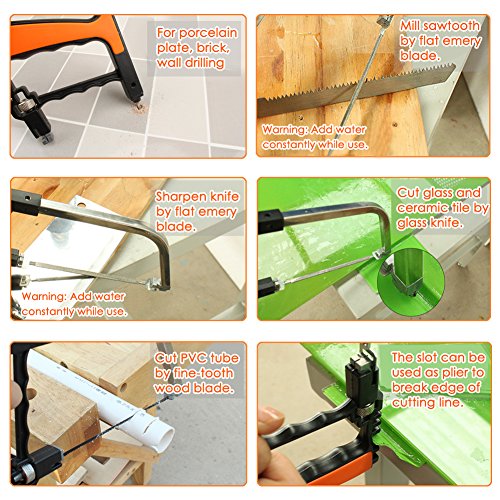 LIVEHITOP Magie Universal Handsäge Set, Tragbar Multifunktionell Handsägen mit 5 Sägeblatt DIY Bügelsägen Werkzeuge für Holz, Metall, Kunststoff, Garten, Glas, Fliesen, Stein (Orange) - 6