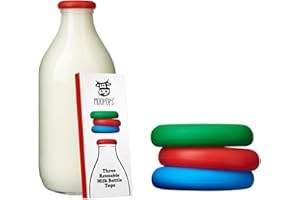 MOOPOPS (Classic) Mixed 3 pack of reusable silicone tops specifically designed to fit standard UK one pint glass milk bottles.