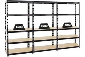 PROREGAL Mega Deal 3X Étagère Charge Lourde Tiger | HxLxP 180x90x45cm | 265kg par Niveau | Noir | Étagère Robuste de Garage, Atelier, Cave, sous-Sol, Stockage, Rangement, rayonnage
