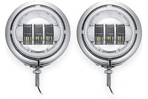 DAONUE 2 PCS 4.5inch Motorcycle DRL Fog Passing Light Chrome 4 1/2inch LED Driving Spot Lamps With Housing Bucket For Motorcycle Auxiliary Light Bulb, Silver (DD-45CDH)