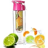 COCOSO Pink Fruit Infusing Water Bottle with Fruit Infuser and Flip Lid Lemon Juice Make Bottle- BPA Free (800 ml)