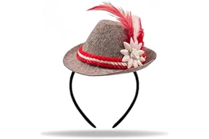 Hatstar Mini Seppelhut mit Haarreif, Miniatur Trachtenhut mit Feder, Kostüm Accessoire zum Oktoberfest Outfit für Damen und Herren