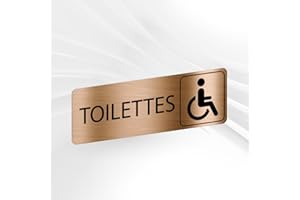 GRAVURE CONCEPT Plaque Signalétique Toilettes Handicapés – Plaque De Porte Adhésive PVC 5 x 15 cm – 20 Couleurs Disponibles (Or Antique Métallisé)