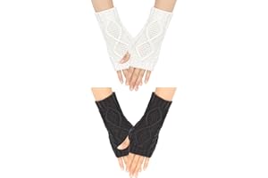 Cosysparks 2 Paare Winter Knit armstulpen damen, women arm warmers knit Lange fingerlose handschuhe arm stulpen winter mit Fingerlöchern Winter Accessoires für Frauen Mädchen