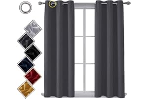 funky gadgets Blackout Curtains for Bedroom Thermal Insulated Blackout Curtains 70 to 90% Light Blocking Eyelet curtains for Living Room 2 Panels, 46 x 72 Inch, Dark Grey