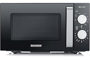 SEVERIN Four à micro-ondes gril 20 L, Four micro-onde avec fond plat en céramique, Micro-onde 9 niveaux de puissance jusqu'à 1 000 W, cuisson sur 2 niveaux, Noir/inox MW 7762