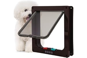 Tkoofn 4 Wege Katzenklappe, Sicherheitsverschluss Magnetverschluss Mit Wetterdichtung, für Katze, Kätzchen, kleinen Hund, Haustier - Groß Braun