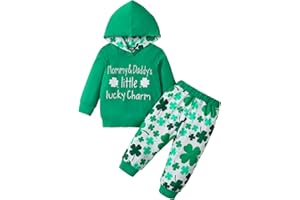 Xeadoffubio Newborn Baby Boy St. Patricks Day Outfit Toddler Baby 2Pcs Set, Short/Long Sleeve Letter Print St Patricks Day Sweatshirt/Romper + Shamrock Pattern Long Pants