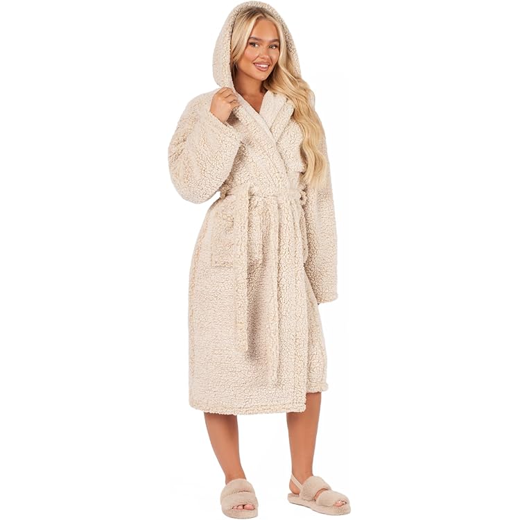 Prolriy Robes For Women, Women's Autumn Winter Color Matching Plush Insulation With Hat And Belt Long Nightgown Womens Robe Green XL - View #4