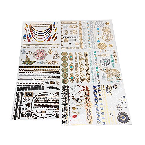Hommii 10teile Tattoo Metallic Einmal Flash Klebe Temporary Gold Silber Henna Armband Kette Body - 2