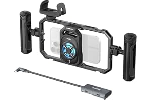 SMALLRIG All-in-One-Kühl-Handyhalterung mit Doppelgriff für iPhone/Android, 15-W-Aktivkühler & 4-in-1-USB-C-Hub & Powerbank-Halterung, universell kompatibel mit 2,5-3,1-Zoll-Handys, – 5276