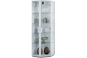 K-Möbel Eckvitrine in Weiss (176x56,5x56,5 cm) mit 4 Glasböden & LED - Modellauto Vitrine Weiß - Vitrinenschrank Weiss - Sammlervitrine - Wohnzimmerschrank Glasvitrine Regal Wand Glas Schrank Glasturm