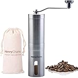 Manual Coffee Grinder by Henry Charles, Stainless Steel with Adjustable Ceramic Conical Burr, Hand Crank Mill, Compact Size P