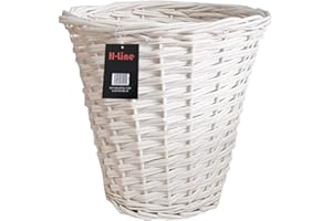 H-LINE Wicker Willow Round Basket Storage Waste Paper Rubbish Bin Country Style Bathroom Bedroom Office (White)